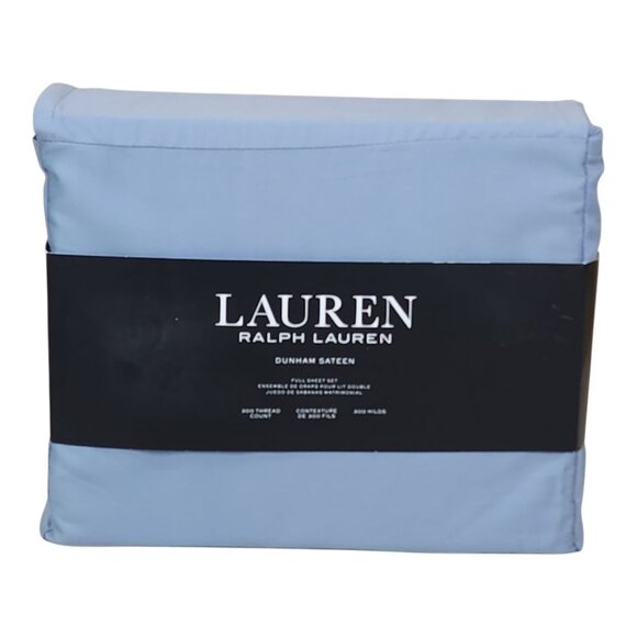 Lauren Ralph Lauren Dunham Sateen Cotton Double Full Sheet Set Thread Blue Mist - Picture 7 of 7
